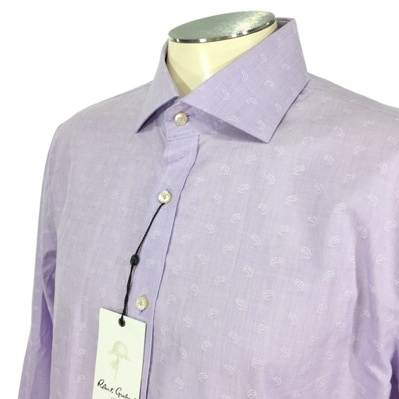 NWT Robert Graham Derry Button Shirt Lavender Paisley Flip Cuff Men - Picture 2 of 7